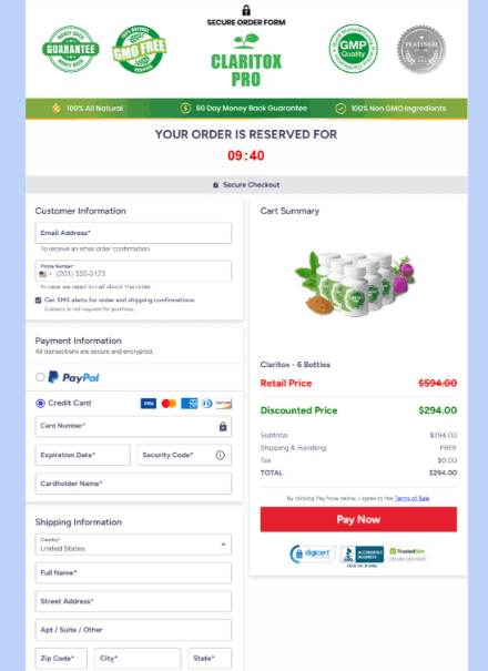 claritox pro-Secure-Checkout page